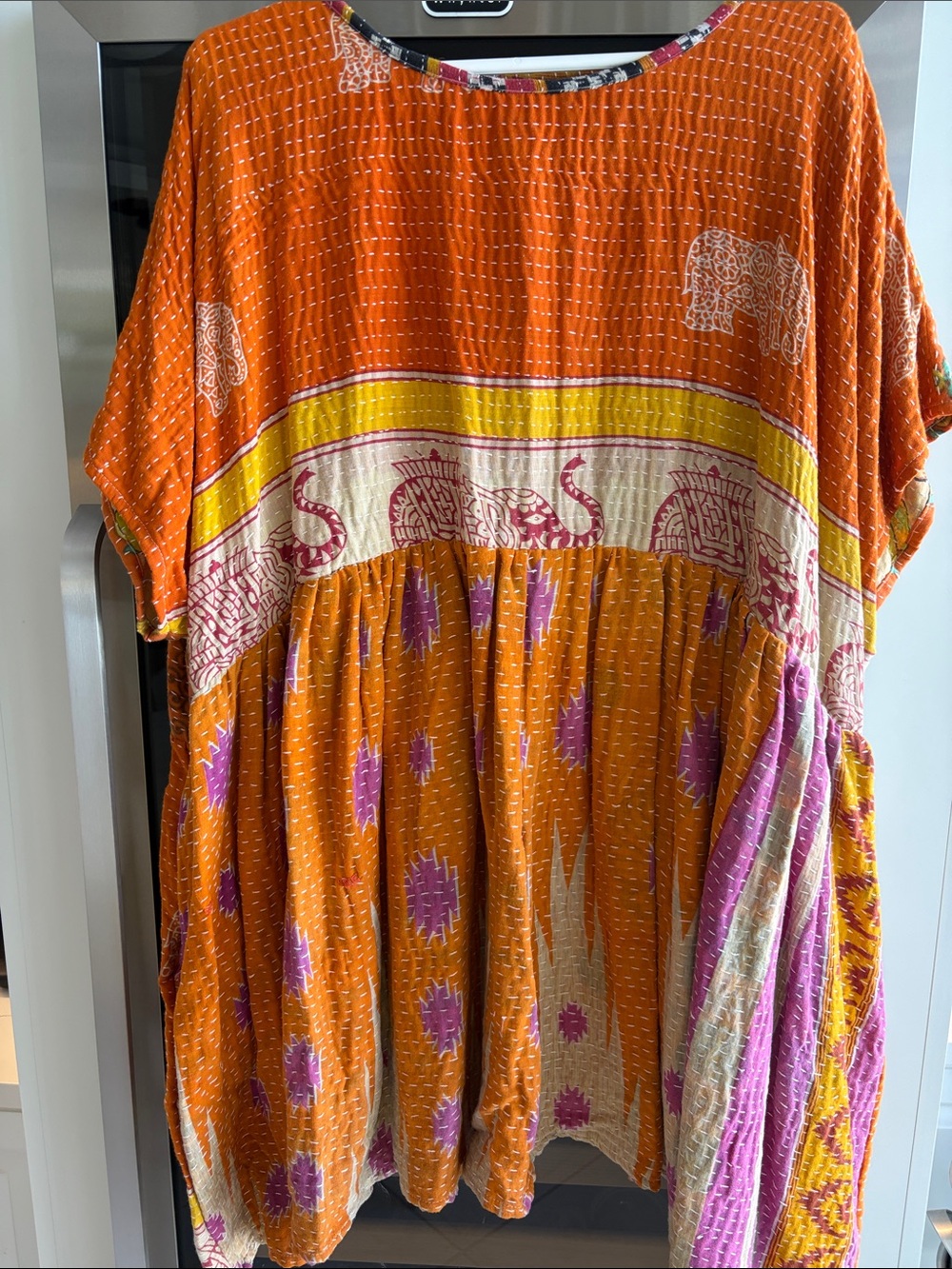 Bohemian Orange Elephant Print Peasant Top